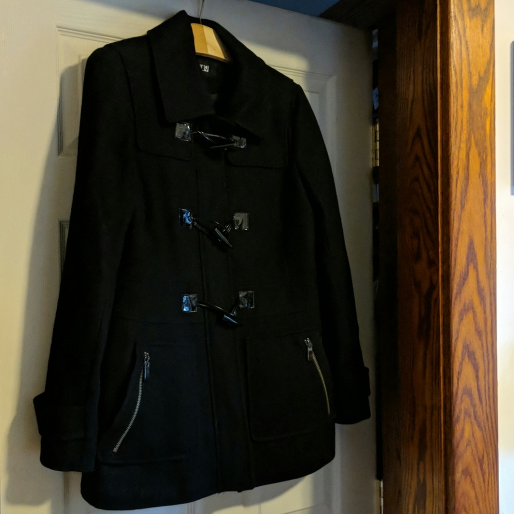 Apt 9 black wool toggle zip pea coat, L